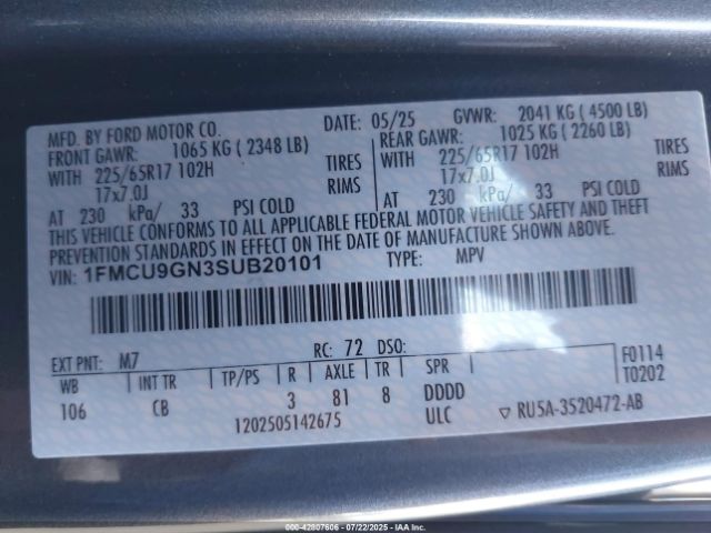 2025 FORD ESCAPE 1FMCU9GN3SUB20101 Photo 8