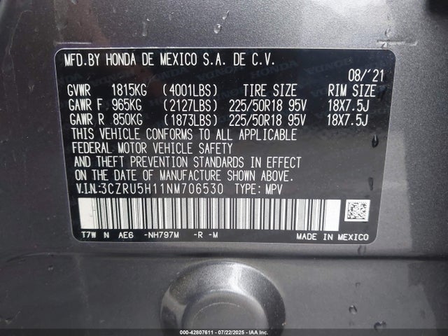 3CZRU5H11NM706530 Honda r18z9
