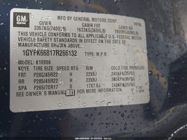 2007 CADILLAC ESCALADE ESV 1GYFK66817R266132 Photo 8