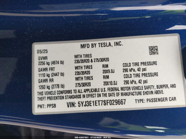 2025 TESLA MODEL 3 5YJ3E1ET7SF029667 Photo 8