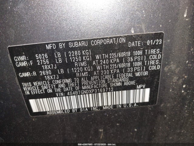 4S4BTGNDXP3169712 Subaru u4
