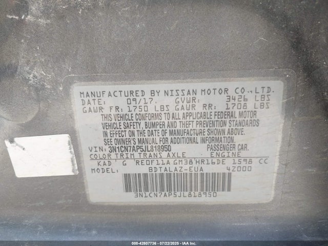 3N1CN7AP5JL818950 Nissan Versa