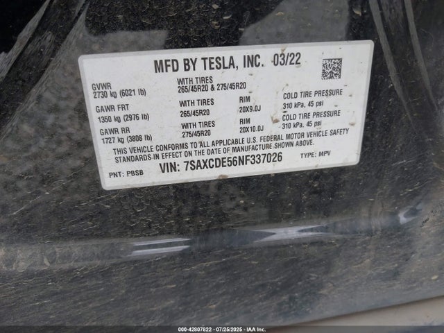 2022 TESLA MODEL X 7SAXCDE56NF337026 Photo 8