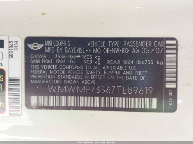 2007 MINI COOPER S WMWMF73567TL89619 Photo 8