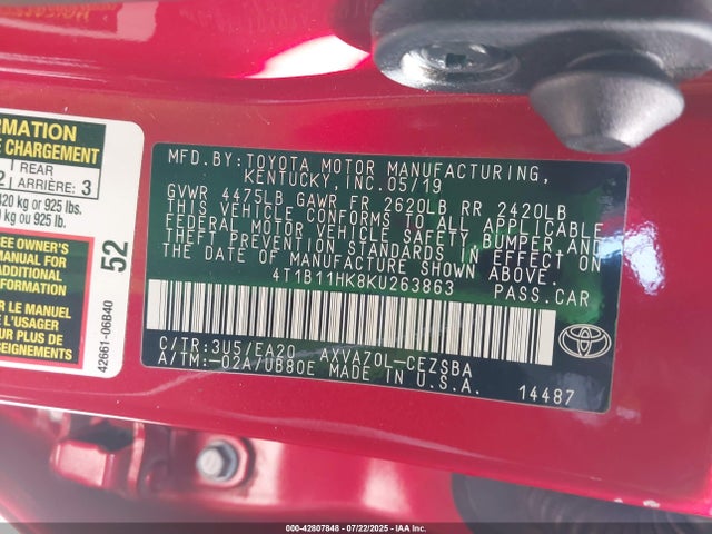 4T1B11HK8KU263863 Toyota a25a-fks