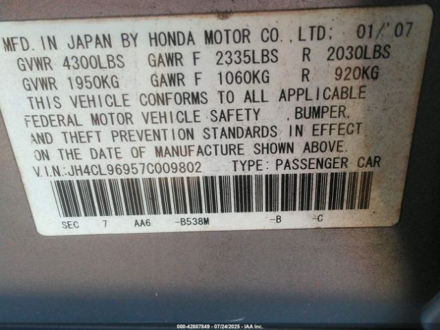2007 ACURA TSX JH4CL96957C009802 Photo 8