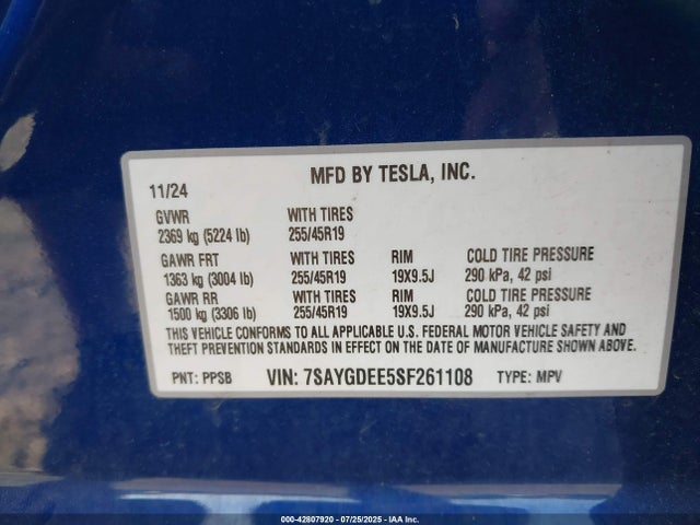 2025 TESLA MODEL Y 7SAYGDEE5SF261108 Photo 8