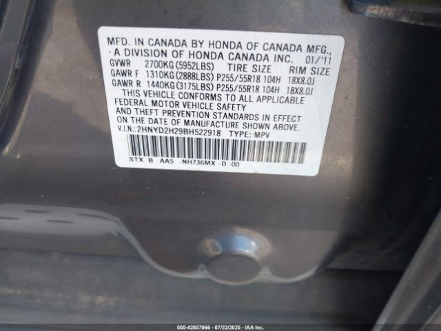 2011 ACURA MDX 2HNYD2H29BH522918 Photo 8