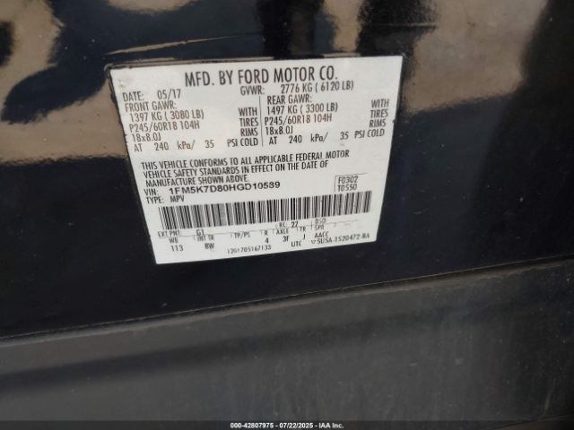 2017 FORD EXPLORER 1FM5K7D80HGD10589 Photo 8