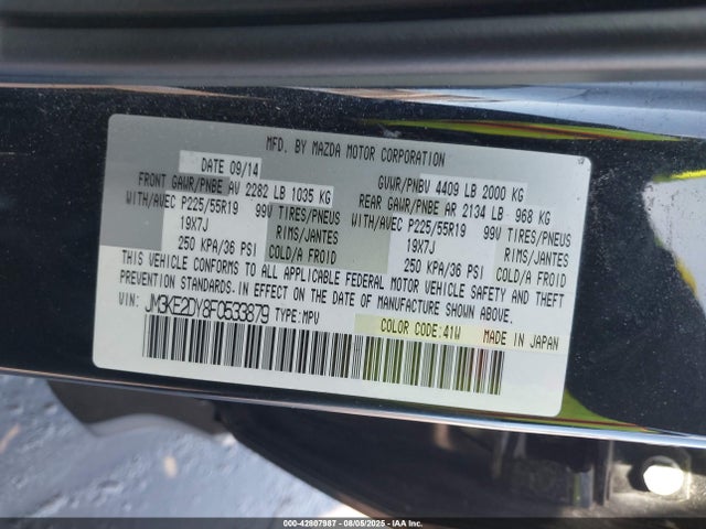 42807987 :رقم المزاد ، JM3KE2DY8F0533879 vin ، 2015 Mazda Cx-5 Grand Touring مزاد بيع