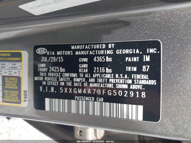 5XXGM4A73FG502918 KIA dohc gdi theta ii