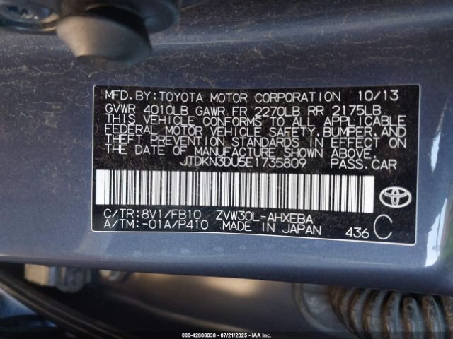 2014 TOYOTA PRIUS JTDKN3DU5E1735809 Photo 8