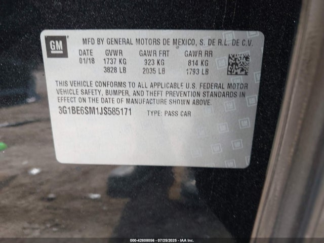 3G1BE6SM1JS585171 Chevrolet le2 -di: direct injection, vvt: variable valve timing, gen, alum