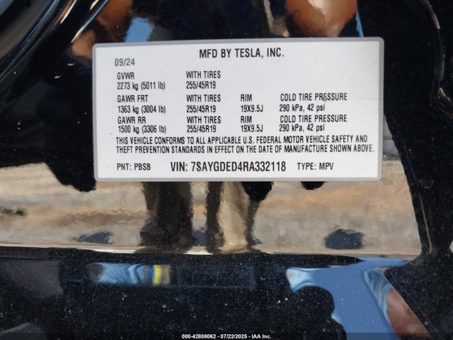 2024 TESLA MODEL Y 7SAYGDED4RA332118 Photo 8