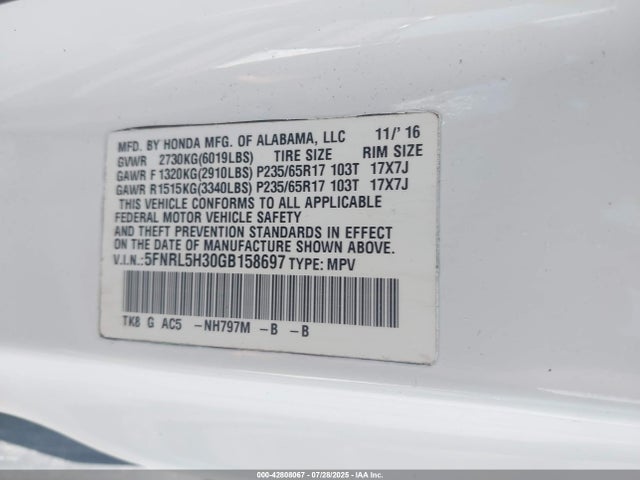 5FNRL5H30GB158697 Honda j35z8