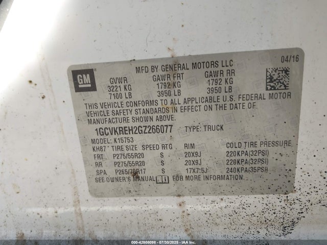 1GCVKREH2GZ266077 Chevrolet lv3 - sidi, vvt, aluminum, e85 max