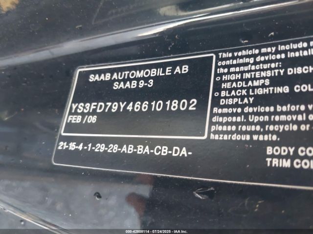 2006 SAAB 9-3 YS3FD79Y466101802 Photo 8