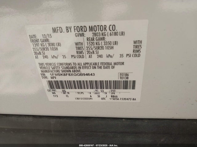 Ford 2016 2016 1FM5K8F8XGGB94643 Image 9