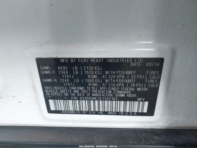Subaru 3.6na u5 2014 4S4BRDMC3E2297167 Image 9