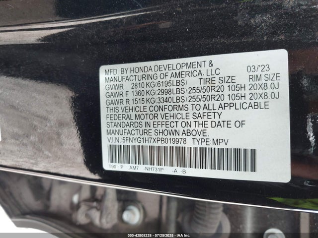 5FNYG1H7XPB019978 Honda j35y8
