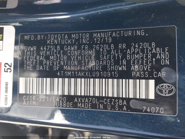 4T1M11AKXLU910915 Toyota a25a-fks