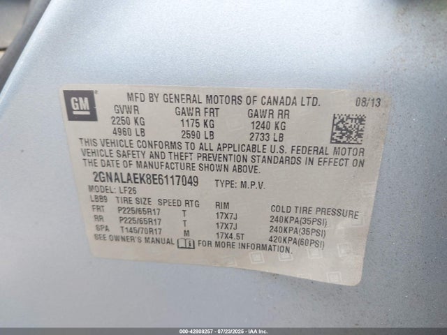 2GNALAEK8E6117049 Chevrolet lea - flex fuel (gas/alc), aluminum, high output