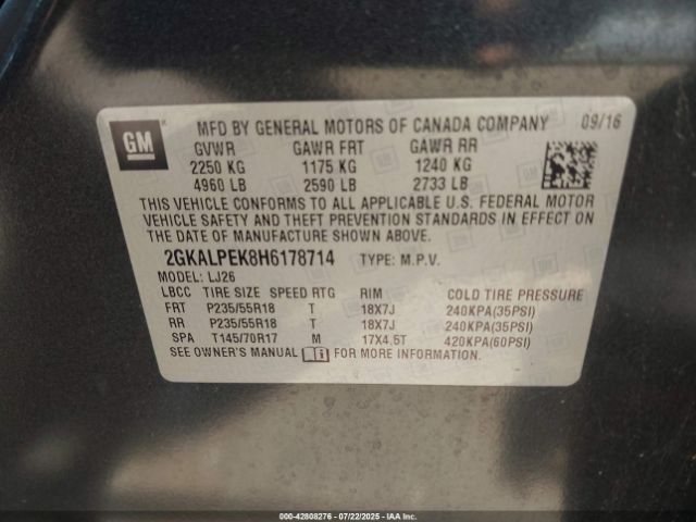 2017 GMC TERRAIN 2GKALPEK8H6178714 Photo 8