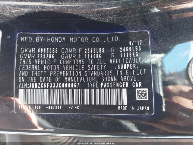 JHMZC5F33JC000067 Honda leb3(h4)