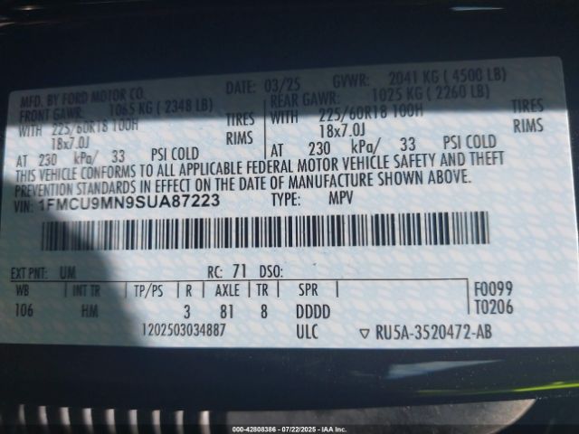 2025 FORD ESCAPE 1FMCU9MN9SUA87223 Photo 8