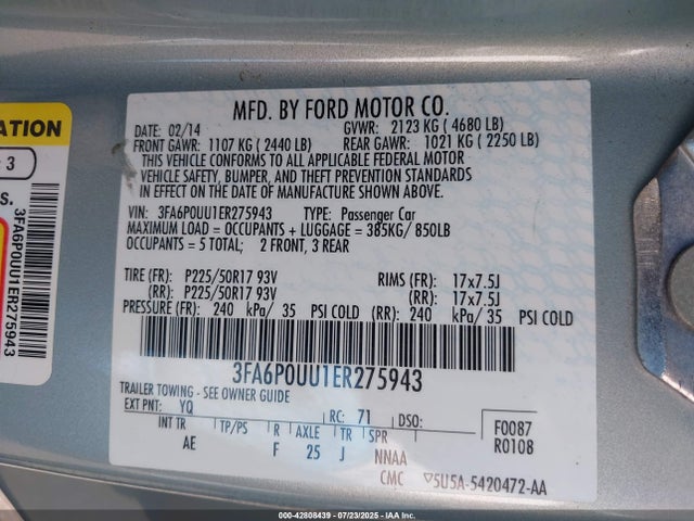 3FA6P0UU1ER275943 Ford 2014