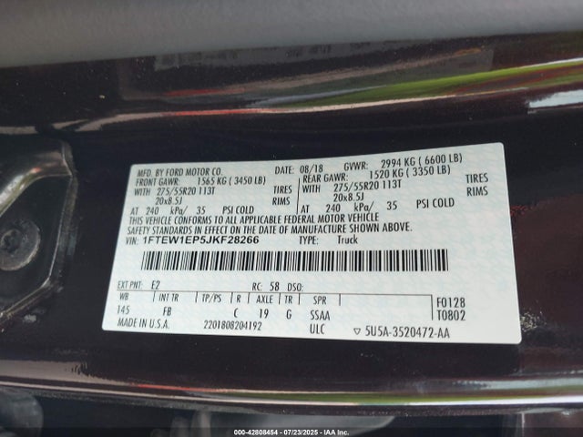 Ford 2.7l-4v 2018 1FTEW1EP5JKF28266 Image 9