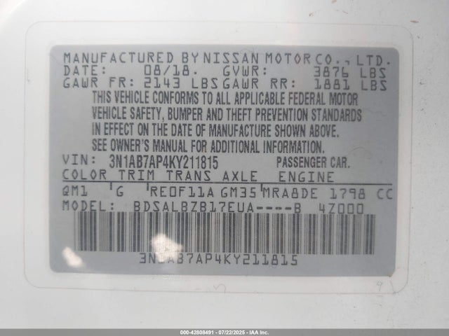 3N1AB7AP4KY211815 Nissan 2019