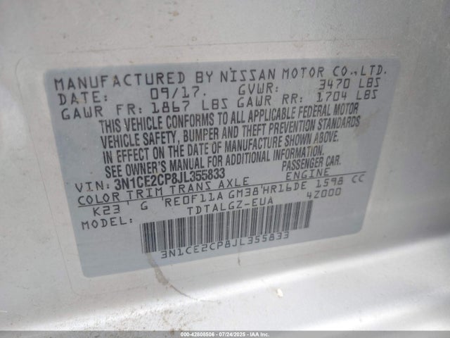 3N1CE2CP8JL355833 Nissan 2018