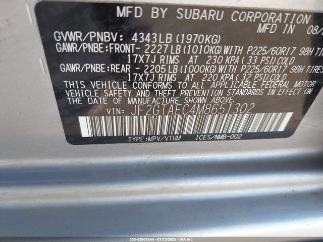 Subaru na 2021 JF2GTAEC4M8651302 Image 9
