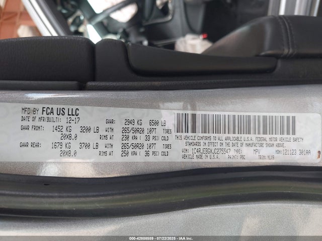 1C4RJEBGXJC275547 Jeep Grand Cherokee