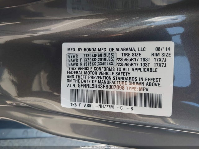 Honda j35z8 2015 5FNRL5H43FB007098 Image 9