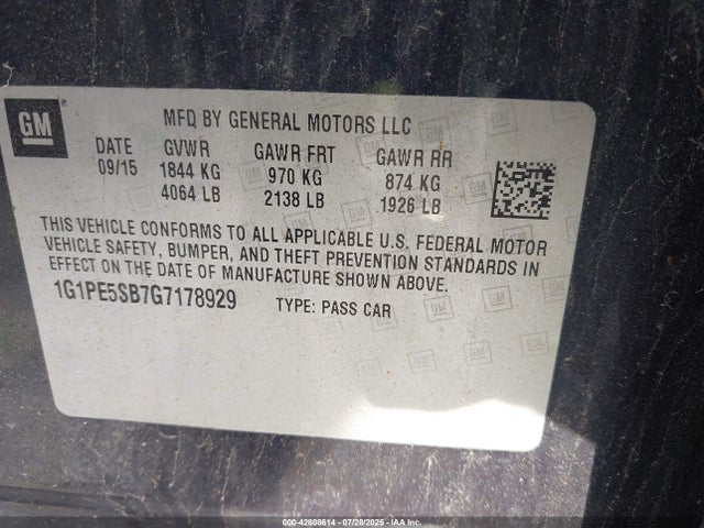 1G1PE5SB7G7178929 Chevrolet luv - vvt, alum, e85 max