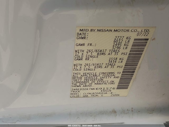 1N6ED1EK7NN691576 Nissan 2022