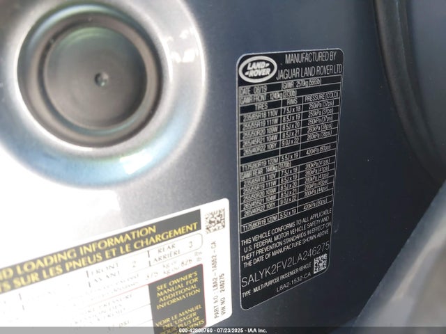 Land Rover RANGE ROVER VELAR 2020 SALYK2FV2LA246275 Image 9