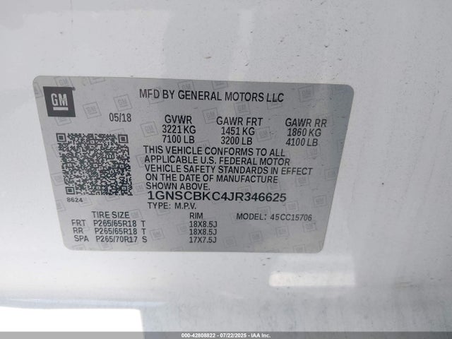 1GNSCBKC4JR346625 Chevrolet l83 - spark ignited direct injection, variable valve timing, afm, e85 max, alum