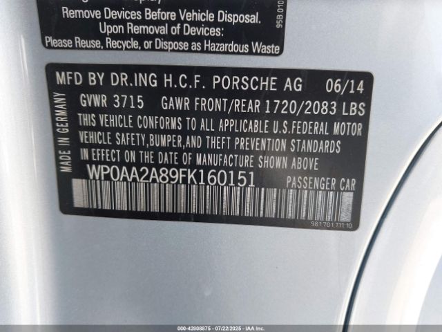 2015 PORSCHE CAYMAN WP0AA2A89FK160151 Photo 8