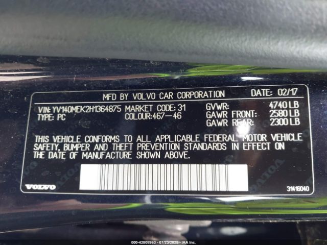 2017 VOLVO V60 YV140MEK2H1364875 Photo 8