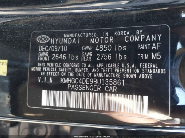 2011 HYUNDAI GENESIS KMHGC4DE9BU135861 Photo 8