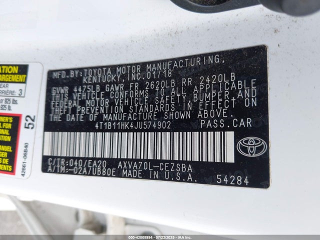 4T1B11HK4JU574902 Toyota a25a-fks