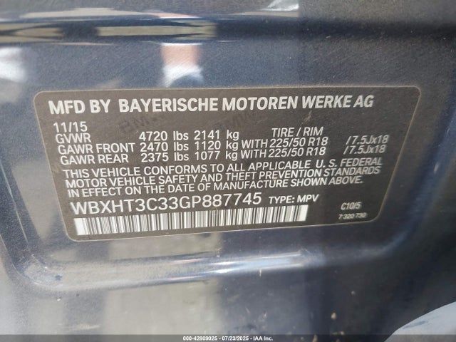 WBXHT3C33GP887745 BMW 2016
