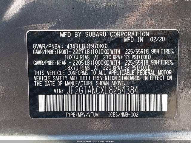 JF2GTANCXL8254384 Subaru Crosstrek