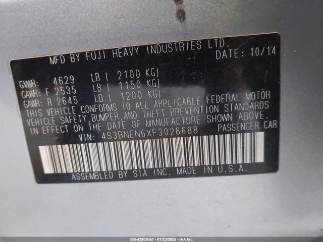 4S3BNEN6XF3028688 Subaru 3.6l u4