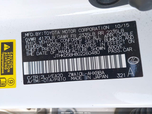 Lexus 2zr-fxe+3jm 2016 JTHKD5BH8G2260480 Image 9