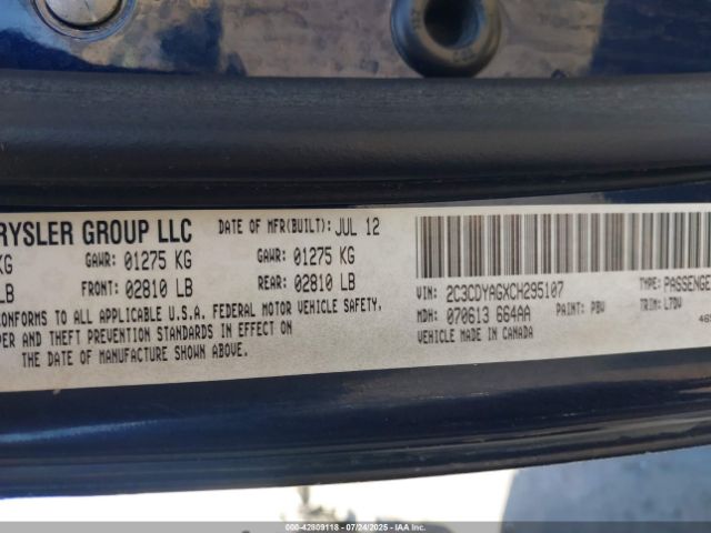 2012 DODGE CHALLENGER 2C3CDYAGXCH295107 Photo 8