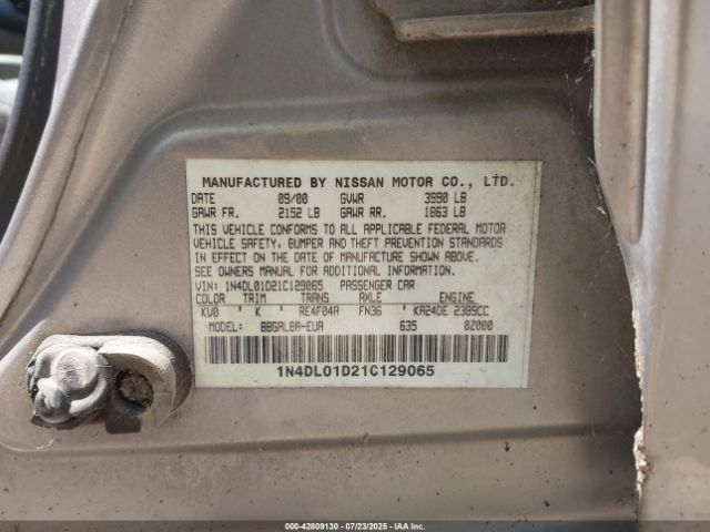 2001 NISSAN ALTIMA 1N4DL01D21C129065 Photo 8